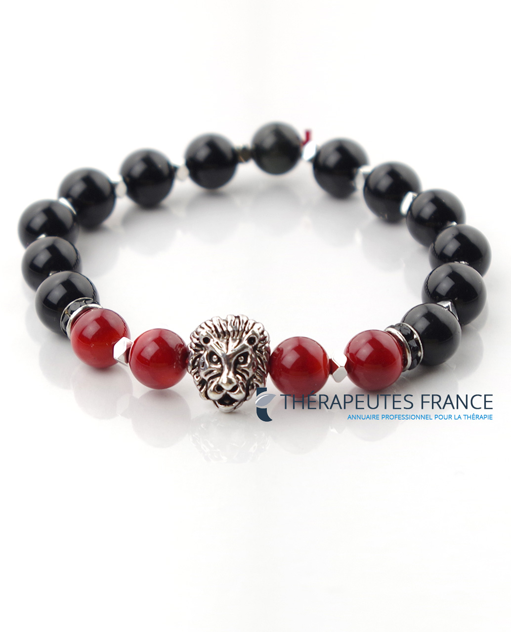 Bracelet obsidienne & corail rouge
