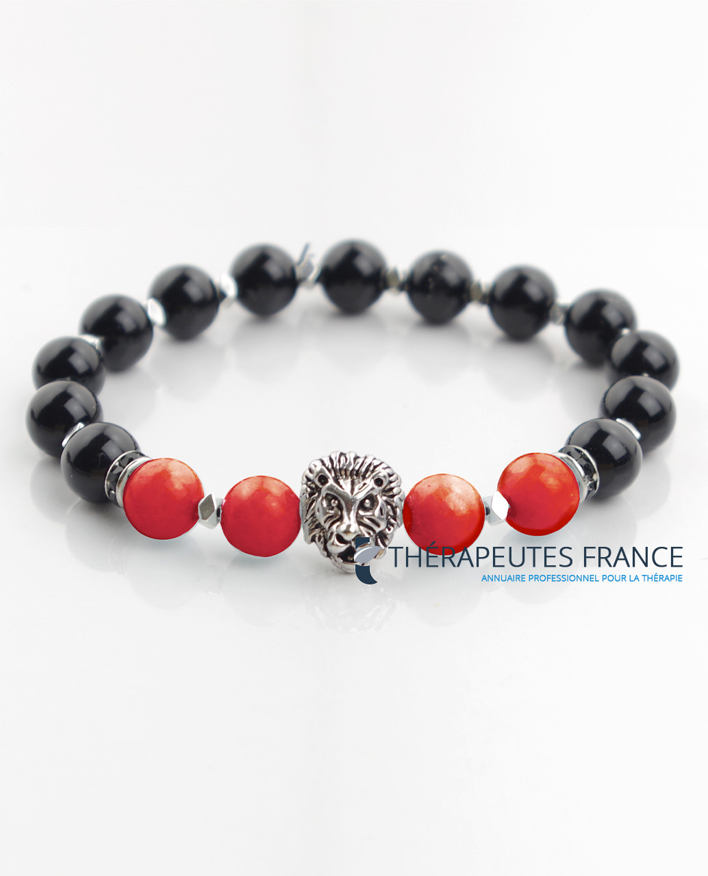 Bracelet obsidienne & corail rouge