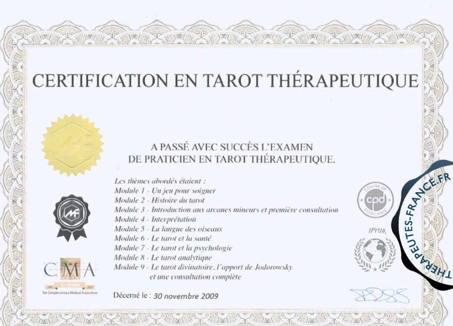 Certification en Tarot th&eacute;rapeutique